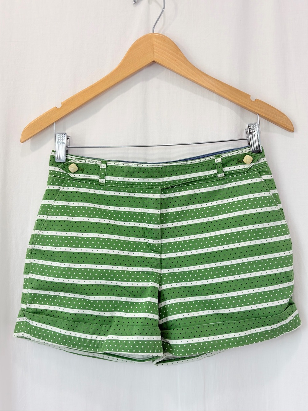 Anthrpologie Meadow Rue Green Striped Women's Shorts size 8 Cotton Linen Blend